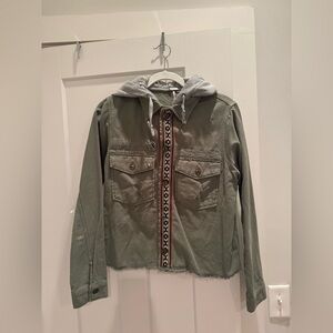 Free People Olive Jacket with Heather Gray Hood